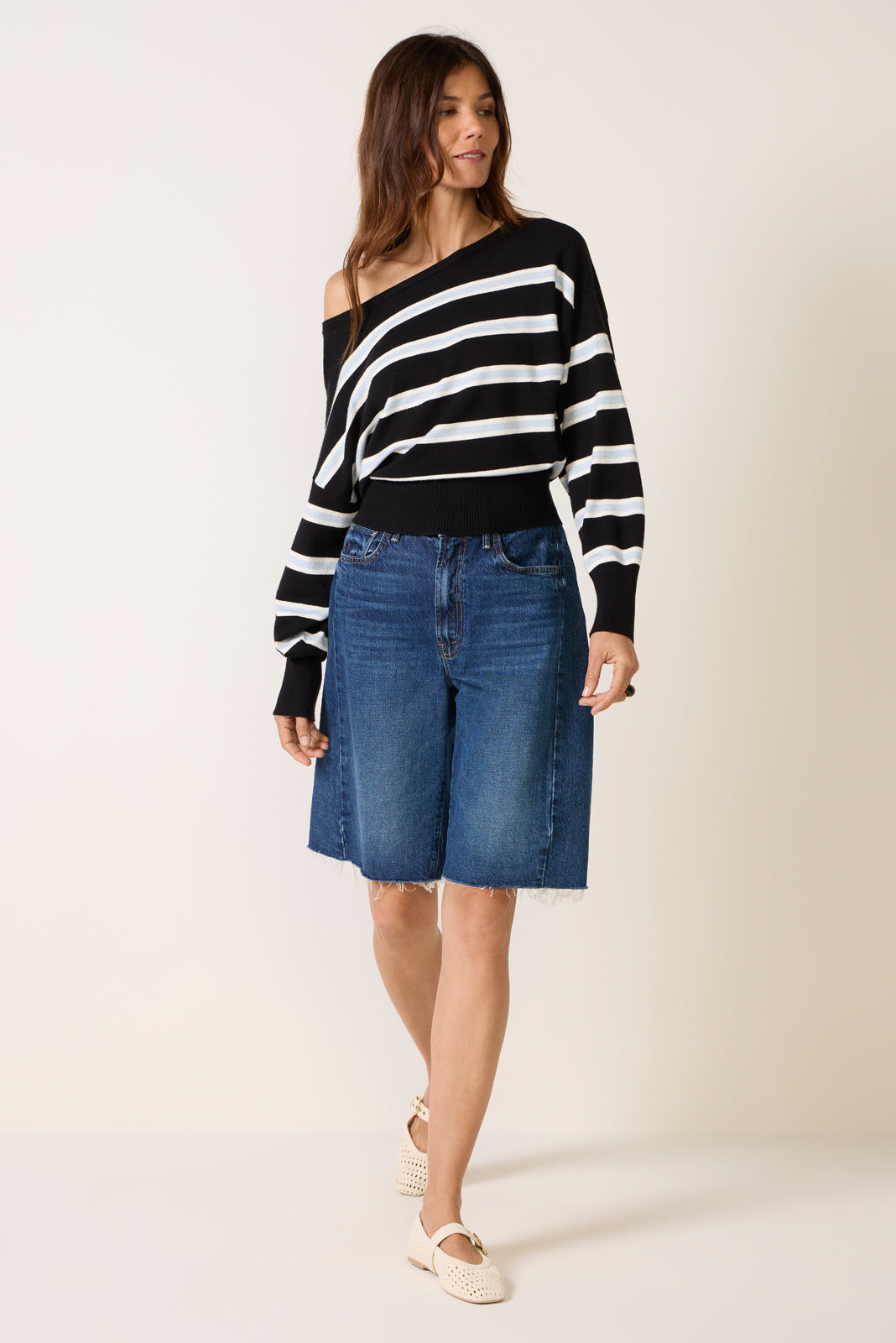 Riley Off Shoulder Stripe Sweater