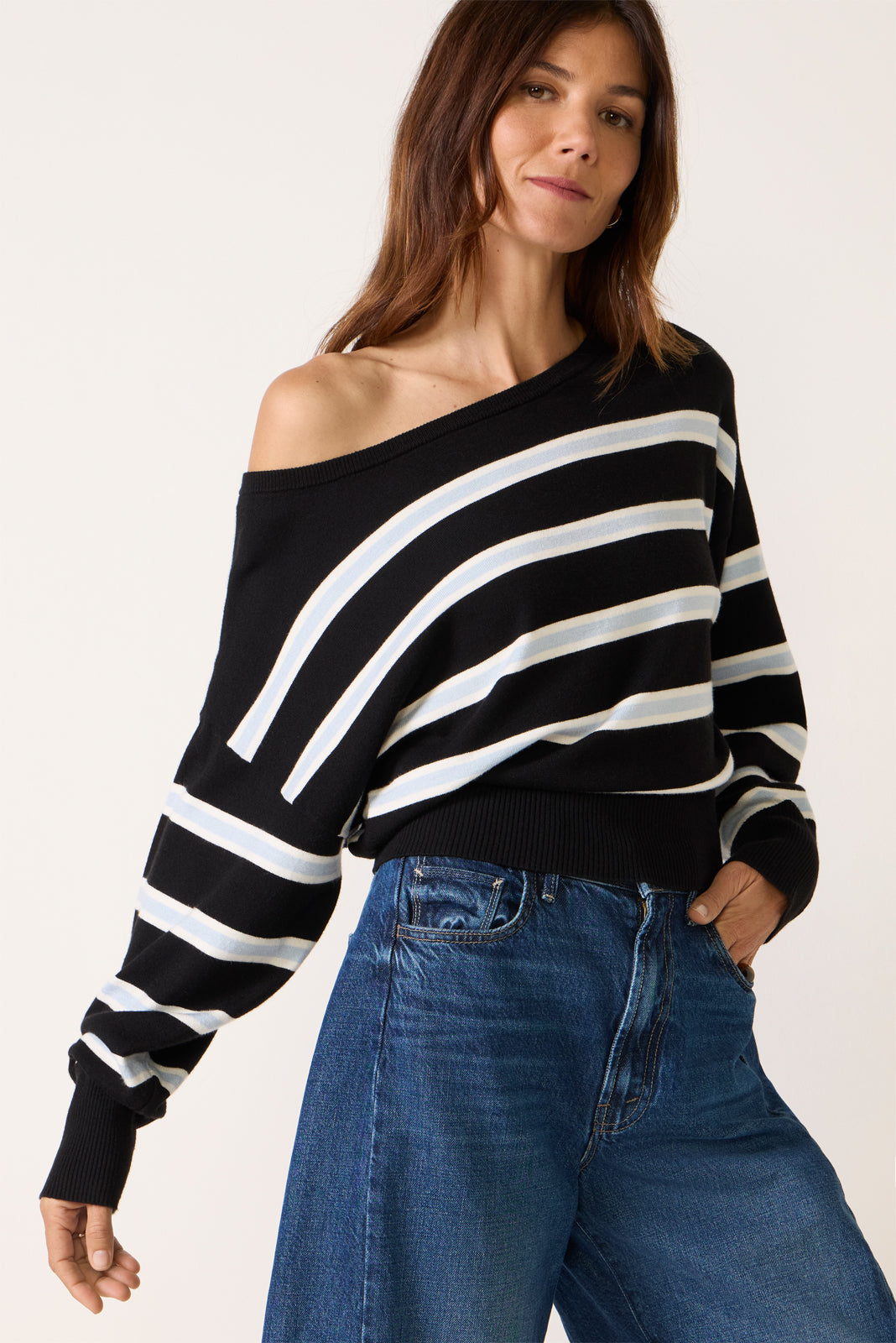 Riley Off Shoulder Stripe Sweater
