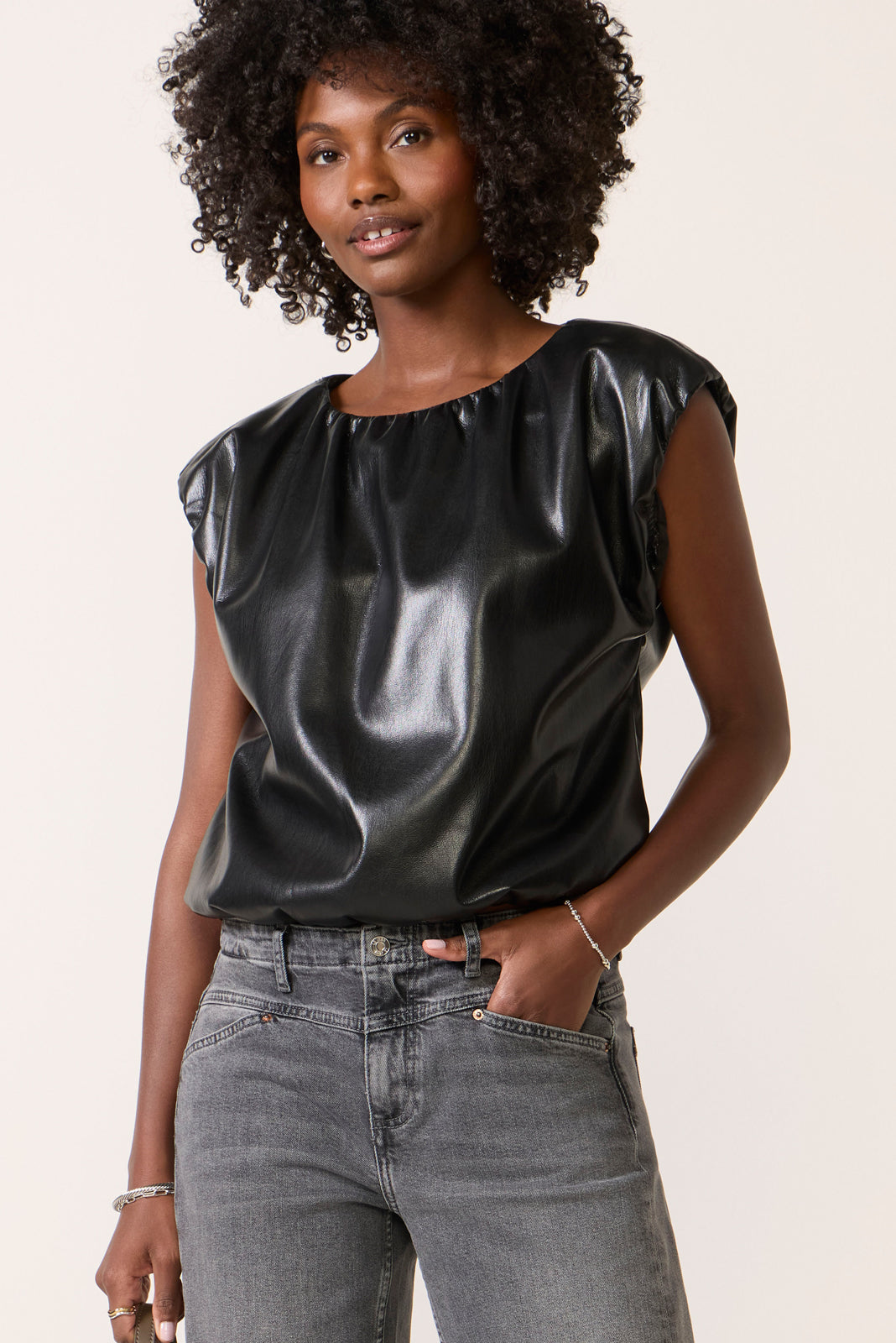 Radona Faux Leather Bubble Top