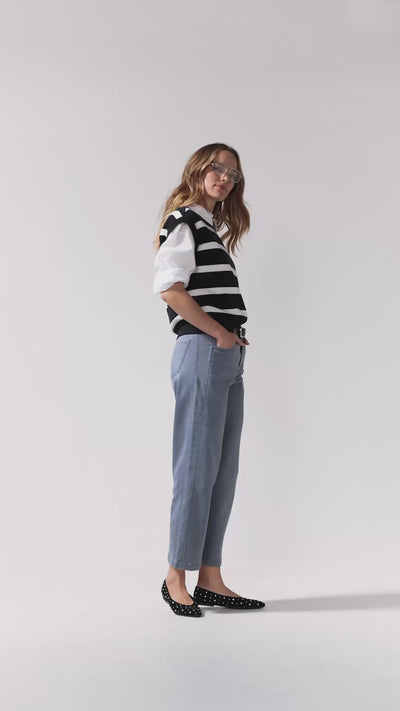 Video of several women wearing a sutton sweatshirt and marni pants